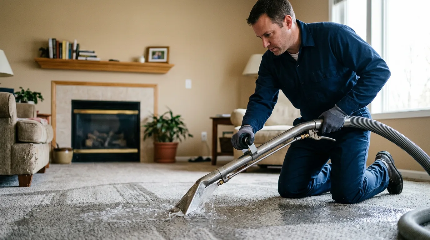 Water damage restoration technician working near Sharon Center, OH